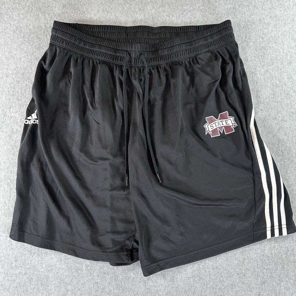 NEW Men's 2XL - Adidas Mississippi State Gym Shorts‎ Black Striped Drawstring